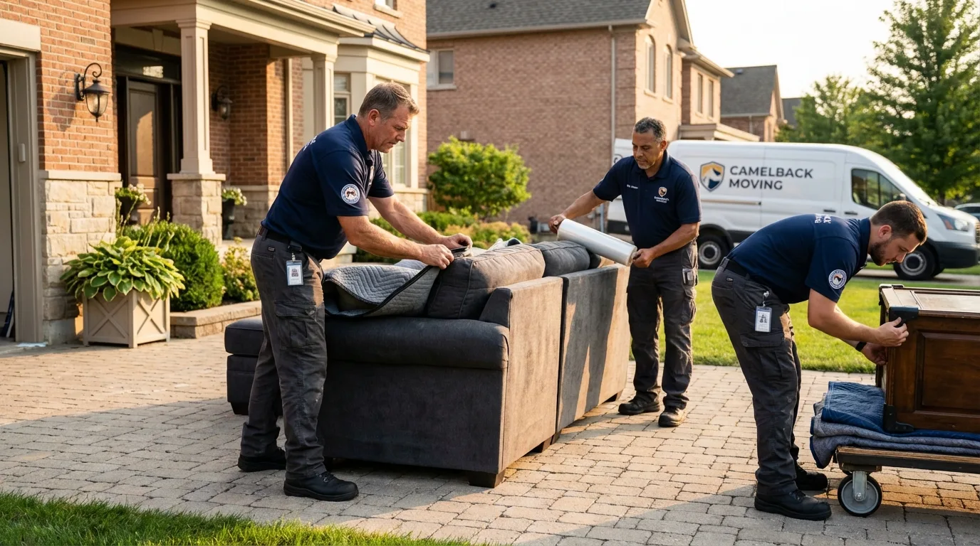 Large estate moving crew wrapping furniture in Hull, MA