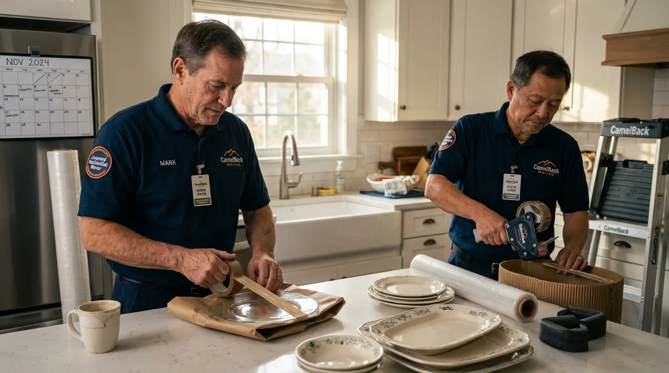 Professional crew packing kitchen dishware in Hull, MA